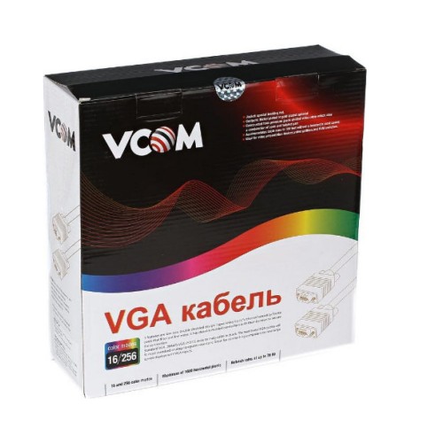 Кабель SVGA(m) - SVGA(m) VCOM VVG6448, 15.0м, VGA 640 x 480, SVGA 800 x 600, SXGA 1280 x 1024, QXGA 2048 x 1536, цвет: чёрный