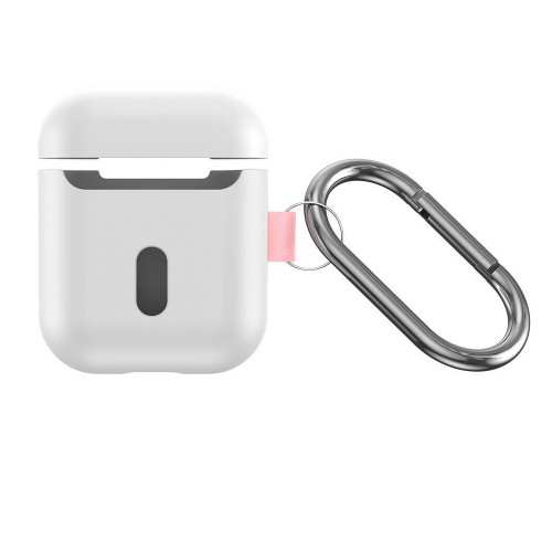 Чехол силиконовый Baseus для APPLE Airpods, Wireless, с карабином, цвет: белый, розовый