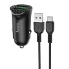 Блок питания автомобильный 2 USB HOCO Z39, 3000mA, 18Вт, QC3.0, кабель Type-C, цвет: чёрный