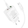 Блок питания сетевой 1 USB, 2 Type-C HOCO C126A, PD 40Вт, кабель Type-C-Type-C, цвет: белый