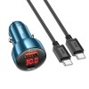 Блок питания автомобильное USB, Type-C HOCO Z50, Leader, 48Вт, кабель Type-C-Type-C, цвет: синий