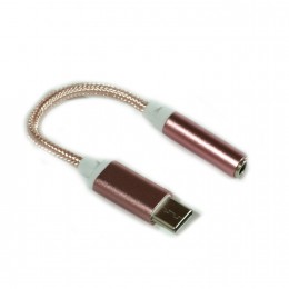 Переходник Type-C(m) - Jack 3,5mm(f) без бренда GL067, круглый, плетёный , цвет: розовое золото

