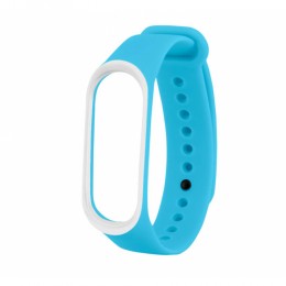 Ремешок для фитнес-браслета XIAOMI Mi Band 4 без бренда, Double color, силикон, цвет: голубой, белая вставка
