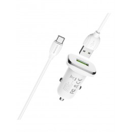 Блок питания автомобильный 1 USB Borofone BZ12A, Lasting, 3000mA, QC3.0, FCP, AFC, кабель Type-C, цвет: белый
