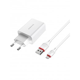 Блок питания сетевой 1 USB Borofone BA21A, Long, 3000mA, 18Вт, QC3.0, QC2.0, FCP, AFC, кабель микро USB, цвет: белый
