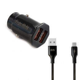 Блок питания автомобильный 2 USB FaisON A-20, EDGE, 2400mA, кабель Type-C, 1.0 м, цвет: чёрный
