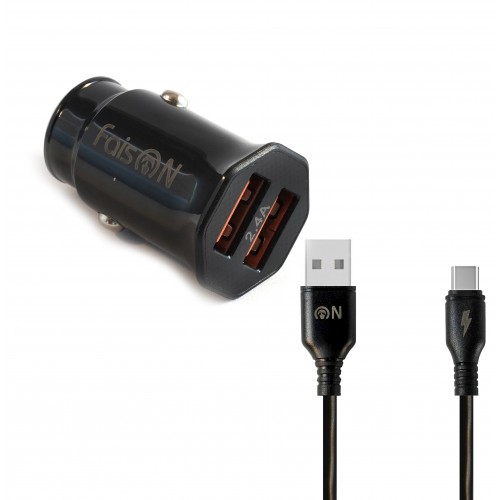 Блок питания автомобильный 2 USB FaisON A-20, 2400mA, черный
