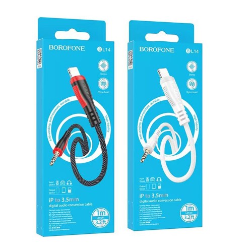 Кабель AUX, 8 pin(m) - Jack 3,5mm(m) Borofone BL14, 1.0м, цвет: белый