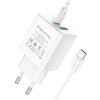 Блок питания сетевой 1 USB, Type-C Borofone, BA67A, 3000mA, пластик, PD20W, QC3.0, кабель Type-C, 8-pin, 1.0м, цвет: белый