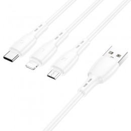 Кабель USB - 8 pin, Type-C, микро USB Borofone BX71 Shengda, 1.0м, 2.0A, цвет: белый