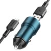 Блок питания автомобильный 2 USB Borofone BZ19B, Wisdom, кабель USB - микро USB, 1.0м, цвет: голубой