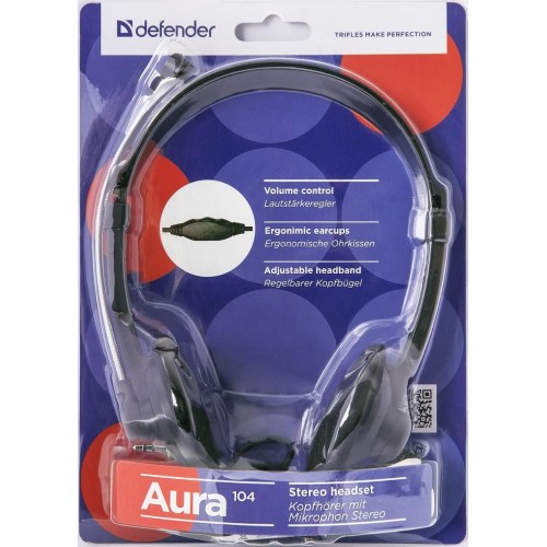 Наушники полноразмерные Defender 104, Aura, кабель 1.8м, цвет: чёрный