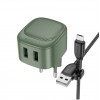 Блок питания сетевой 2 USB Borofone BAS21A, 5V, 2.1A, кабель USB - микро USB, 1.0м, цвет: зеленый