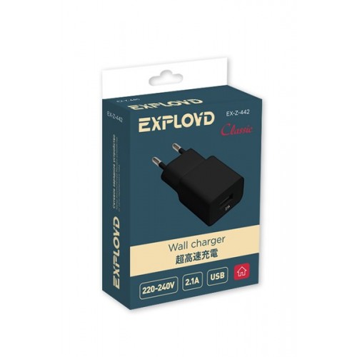 Блок питания сетевой 1 USB Exployd EX-Z-442, Classic, 2100mA, цвет: чёрный