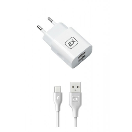 Блок питания сетевой 2 USB Exployd EX-Z-595, Classic, 1000mA, 2400mA, кабель Type-C, цвет: белый