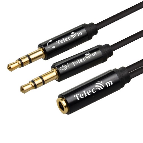 Кабель 2xJack 3,5mm(m) - Jack 3,5mm(f) TELECOM TAV205M, 0.2м, цвет: чёрный