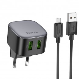 Блок питания сетевой 2 USB HOCO CS34A, Rayo, 18Вт, QC3.0, FCP, AFC, кабель USB - микро USB, 1.0м, цвет: чёрный