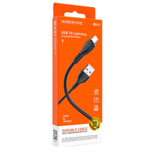 Кабель USB - 8 pin Borofone BX51 Triumph, 1.0м, 2.4A, цвет: черный