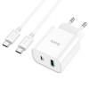 Блок питания сетевой 1 USB, Type-C HOCO C80A Plus, Rapido, 3000mA, 20Вт, QC3.0, PD3.0, кабель Type-C-Type-C, цвет: белый