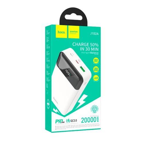 Аккумулятор внешний HOCO J102A, Cool, 20000mAh, QC3.0, PD3.0, цвет: белый