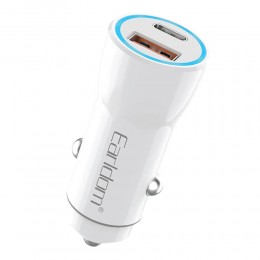 Блок питания автомобильный 1 USB, Type-C Earldom ES-CC12, 2400mA, 30Вт, QC3.0, PD3.0, кабель  8 pin, цвет: белый