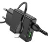 Блок питания сетевой 1 USB, Type-C HOCO N38, Delgado, 20Вт, PD, QC, FCP, AFC, кабель 8 pin, 1.0м, цвет: чёрный