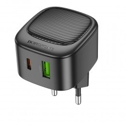 Блок питания сетевой USB, Type-C Borofone BAS22A, Fortune, PD20W, QC3.0, цвет: чёрный