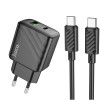 Блок питания сетевой USB, Type-C HOCO CS23A, Sunlight, 30Вт, PD, QC, FCP, AFC, кабель Type-C 1.0м, цвет: чёрный