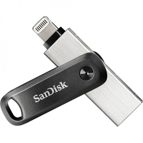 Флеш-накопитель 64Gb SanDisk Go iXpand, USB 3.0, 8-pin, пластик, металл, чёрный, серебряный