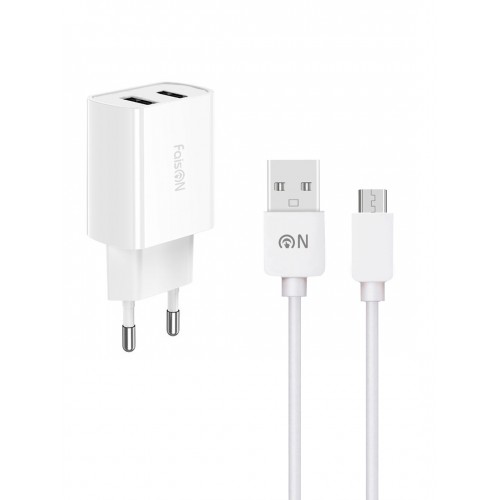 Блок питания сетевой 1 USB FaisON C-72A, Vital, 2100mA, кабель микро USB, цвет: белый