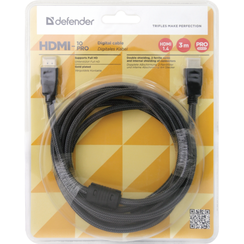 Кабель HDMI - HDMI Defender HDMI-10PRO, 3,0м, круглый, ткань, в переплёте, цвет: чёрный