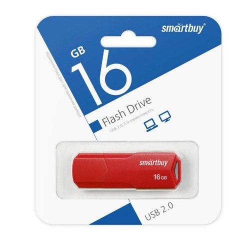 Флеш-накопитель 16Gb SmartBuy Clue, USB 2.0, пластик, красный