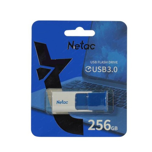 Флеш-накопитель 256Gb Netac U182, USB 3.0, пластик, белый, голубая вставка