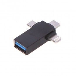 Переходник USB 3.0 - 8 pin, Type-C, микро USB без бренда SX-39, 3 in 1, OTG, цвет: черный