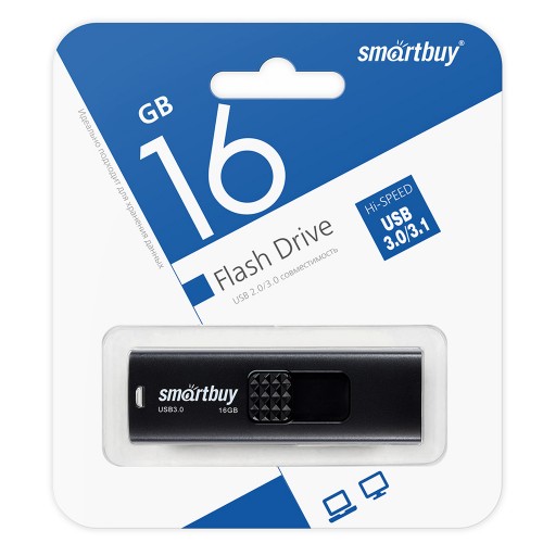 Флеш-накопитель 16Gb SmartBuy Fashion, USB 3.0/3,1, пластик, чёрный