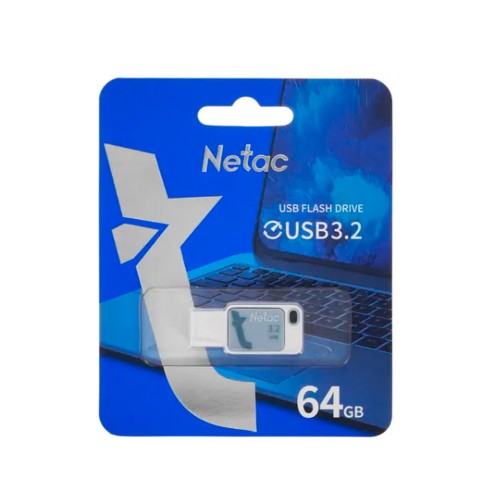 Флеш-накопитель 64Gb Netac UA31, USB 3.2, пластик, белый, голубая вставка