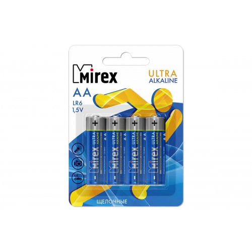 Батарейка AA Mirex LR06-4BL Ultra Alkaline, 1.5B, (4/48/480), (арт.23702-LR6-E4)