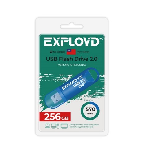 Флеш-накопитель 256Gb Exployd 570, USB 2.0, пластик, синий