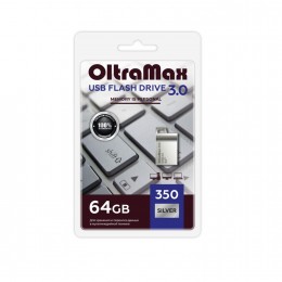 Флеш-накопитель 64Gb OltraMax Mini 350, USB 3.0, металл, серебряный