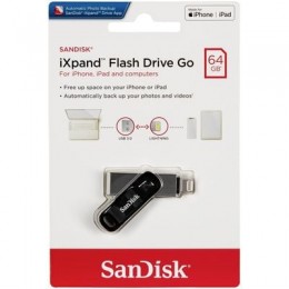 Флеш-накопитель 64Gb SanDisk Go iXpand, USB 3.0, 8-pin, пластик, металл, чёрный, серебряный