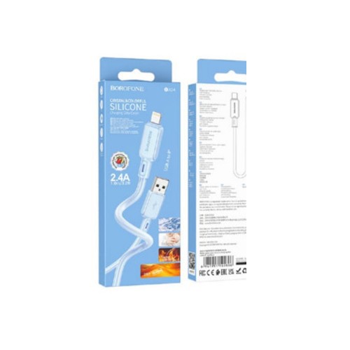 Кабель USB 8 pin Borofone BX94 Crystal Color, 1.0м, голубой

