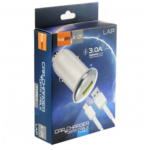 Блок питания автомобильный 1 USB FaisON A-26, 3000mA, QC3.0, белый
