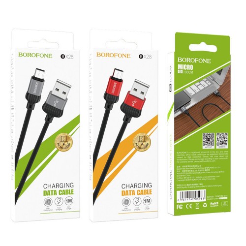 Кабель USB - Type-C Borofone BX28 Dignity, 1.0м, 3.0A, цвет: чёрный, с красной вставкой