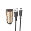 Блок питания автомобильный 1 USB Borofone BZ19A, Wisdom, 18Вт, QC3.0, кабель Type-C, цвет: золотой