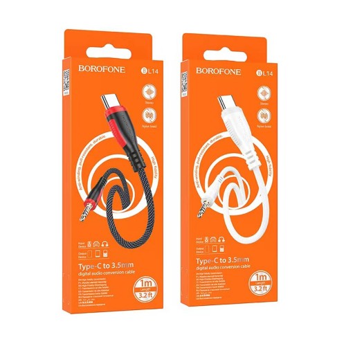 Кабель AUX Type-C(m) - Jack 3,5mm(m) Borofone BL14, 1.0м, чёрный
