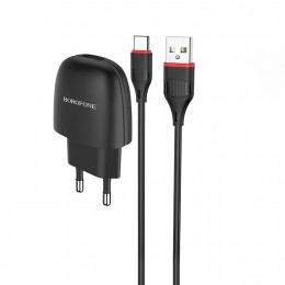Блок питания сетевой 1 USB Borofone BA49A, Vast power, 2100mA, кабель Type-C, цвет: чёрный
