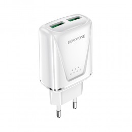 Блок питания сетевой 2 USB Borofone BA54A, Wide, 18Вт, QC3.0, цвет: белый
