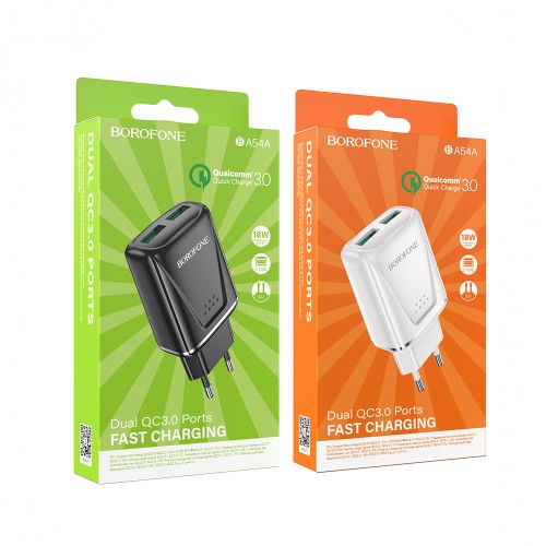 Блок питания Borofone BA54A 2 USB, 18Вт, QC3.0, белый
