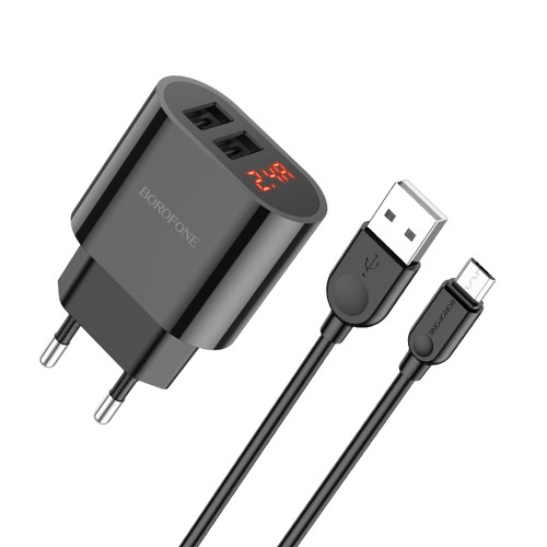 Блок питания Borofone BA63A 2 USB, 2400mA, чёрный

