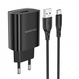 Блок питания сетевой 1 USB Borofone BN1, 2100mA, кабель Type-C, цвет: чёрный
